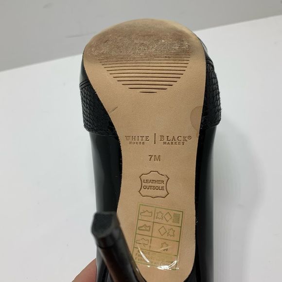 White House Black Market Shoes Women's Size 7 Cecile Peep Toe Black Heels - Picture 5 of 7